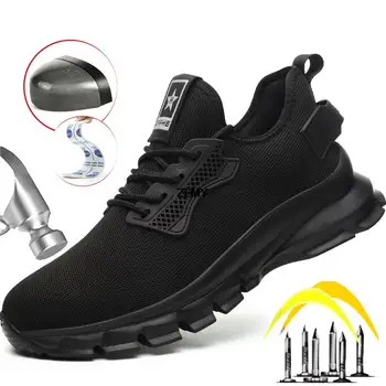 ZLMY NEW Safety Shoes Men Steel Toe Sneaker Lightweight Puncture Proof Safety Work Boots Man Breathable Working Shoes Anti-smash 1