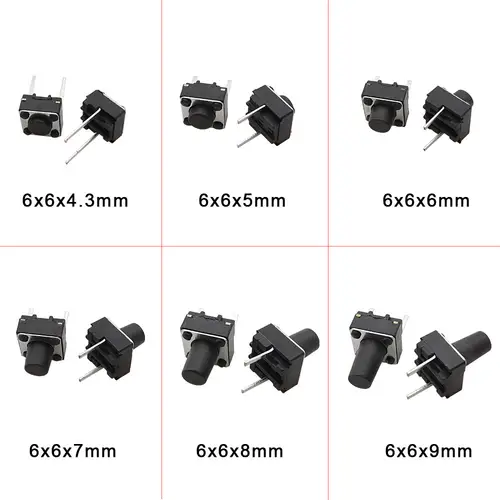 20/50/100Pcs Micro Tactile Switch Momentary Tact DIP Switch 2Pin 6 x 6mm Micro Touch Push Button Switch High 5mm 6mm 7mm 8mm 9mm - Image 5