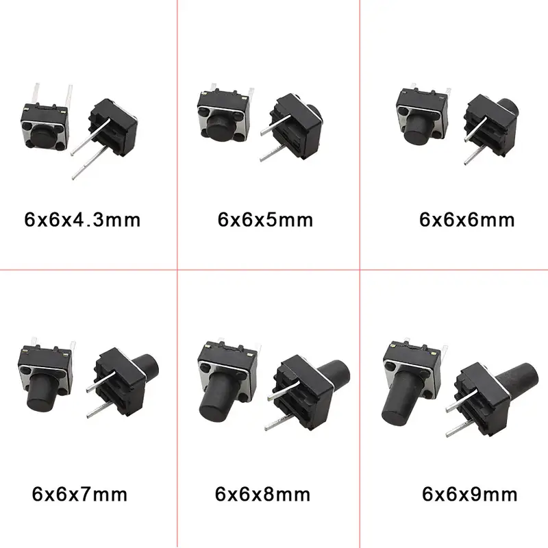 20/50/100Pcs Micro Tactile Switch Momentary Tact DIP Switch 2Pin 6 x 6mm Micro Touch Push Button Switch High 5mm 6mm 7mm 8mm 9mm - Image 5