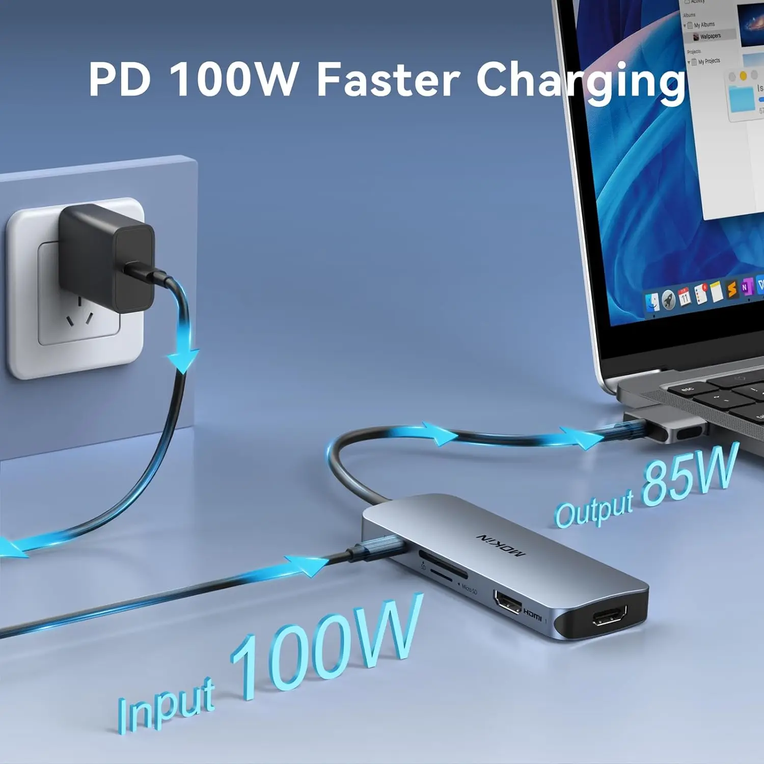 MOKiN USB C 도킹 스테이션 듀얼 모니터, 듀얼 4K HDMI 어댑터 허브, 맥 맥북 프로용, 2 HDMI, 3 USB3.0,SD TF 리더, 100W PD