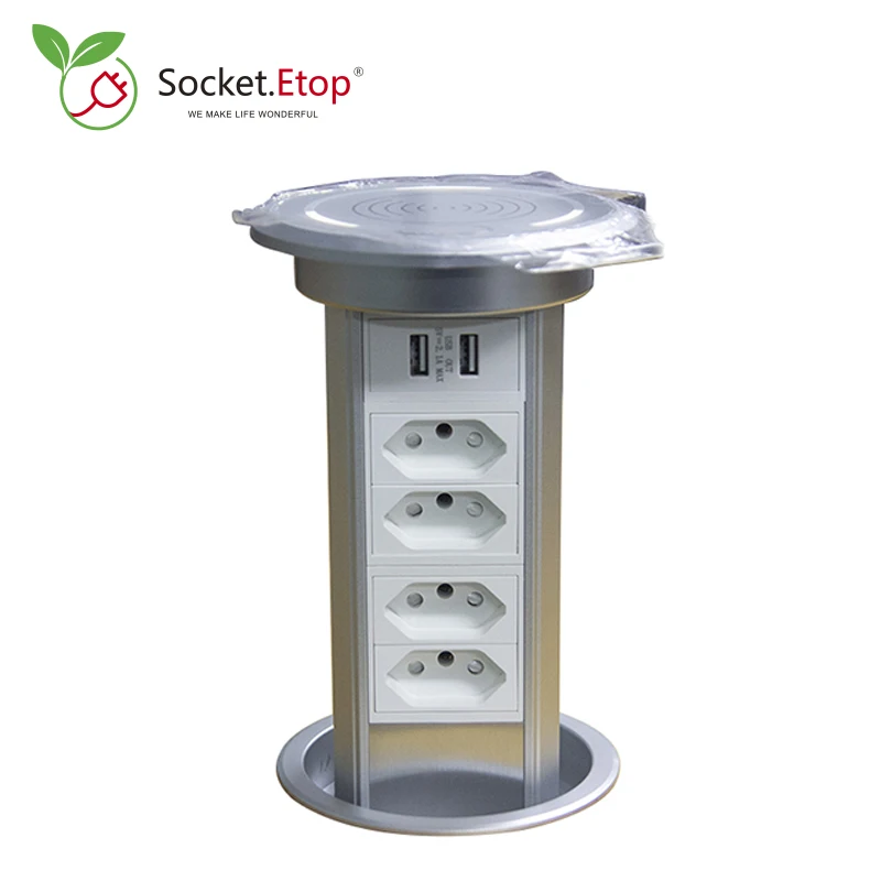 Brazil Plug Motorized Automatic Pop Up  Electrical Socket  with 2/4 Power Outlets , 2 USB/A+C Charging Port, Wireless Charger