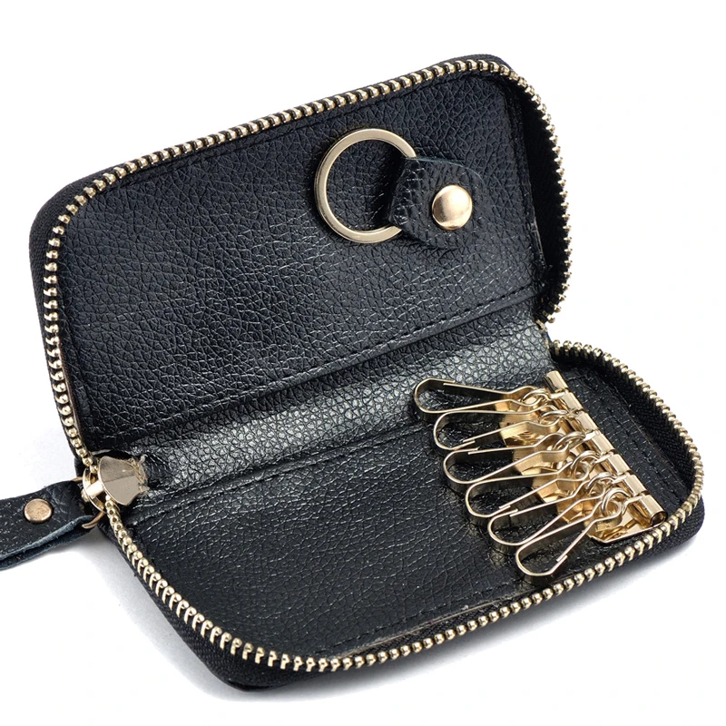 Key Holder Genuine Leather Wallet Unisex Solid Key Wallet Organizer Bag Car Housekeeper Card Holder key organizer key case key purse key holder