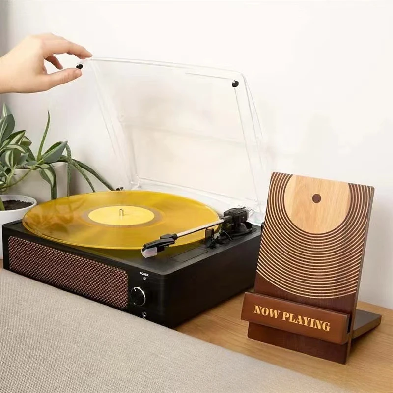 Vinyl Record Storage Rack Household  Solid Wood Record Display Holder 2