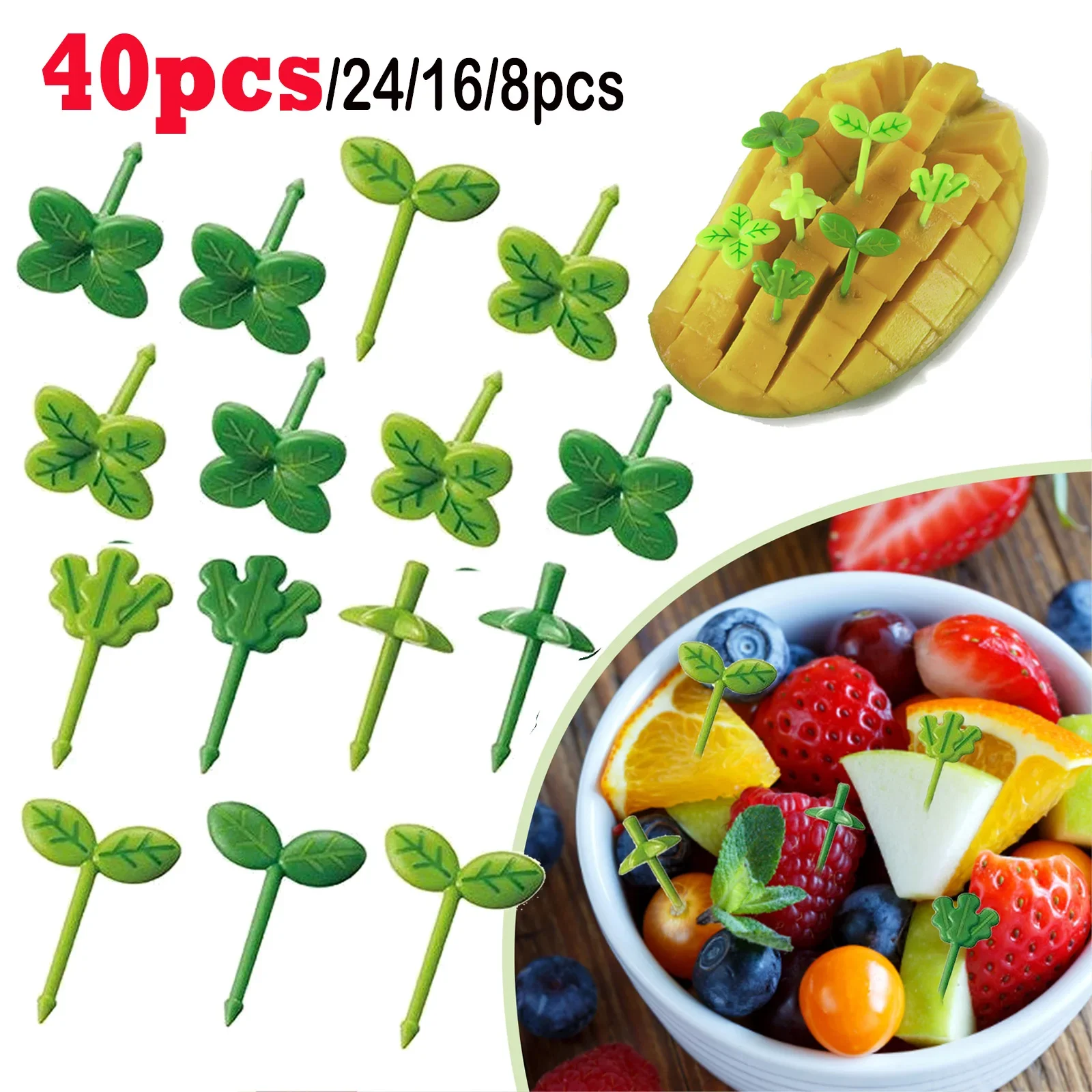 40-8pcs Plastic Sticks Home Party Decor Forks Pick Food Toothpick Lunch Accessories Leaf Shapes for Kids for Sandwich Salad