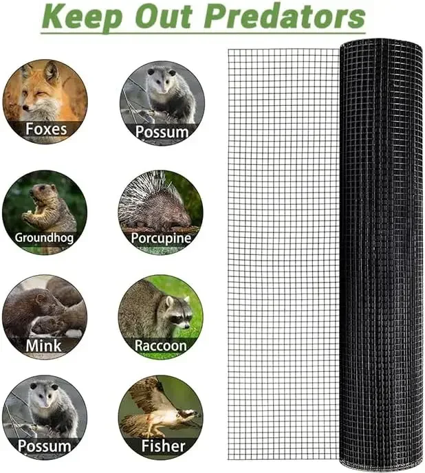 Black Hardware Cloth 1/2 Inch 48 in x 100 ft 19 Gauge PVC Coating Wire Mesh Rolls Vinyl Coated Welded Chicken Wire Fencing 5
