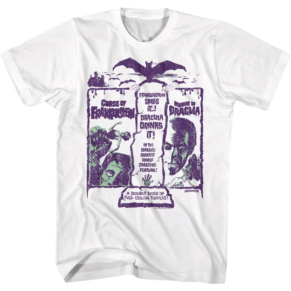 T-Shirt Con Film Hammer Double Feature Frangibile E Dracula