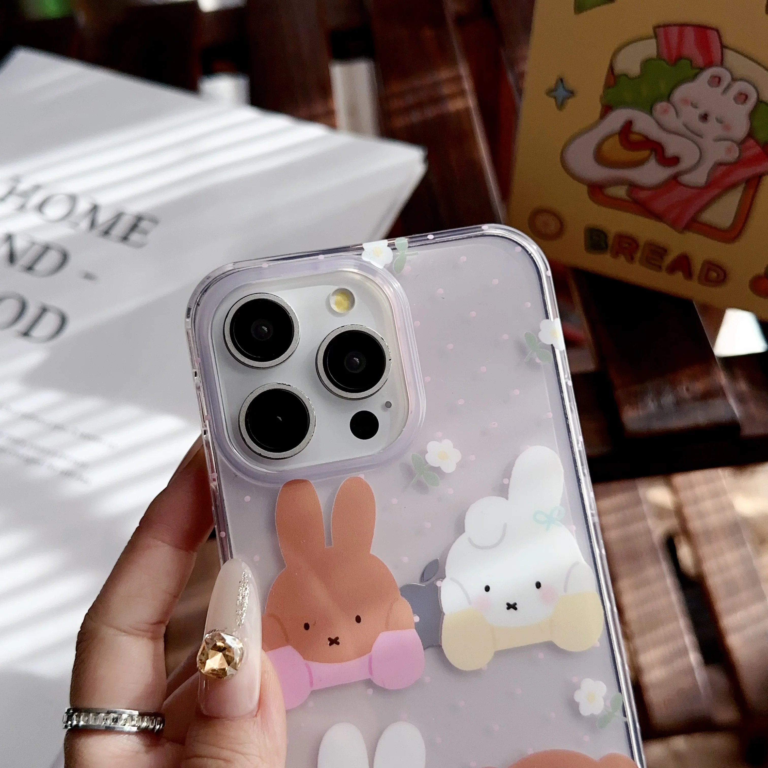 Korea Ins Cute Cartoon Animal Rabbit Bear Dots Transparent Phone Case for iPhone 16 15 14 13 Pro Max 12 Back Cover Funda