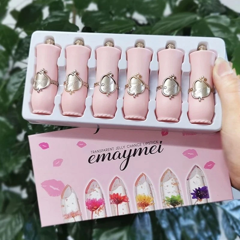 thumbnail image 1 of make up 6pcs Lipstick Set Flower Jelly Crystal Clear Long Lasting Lips Color Change Pink lip gloss Cosmetics, 1 of 4