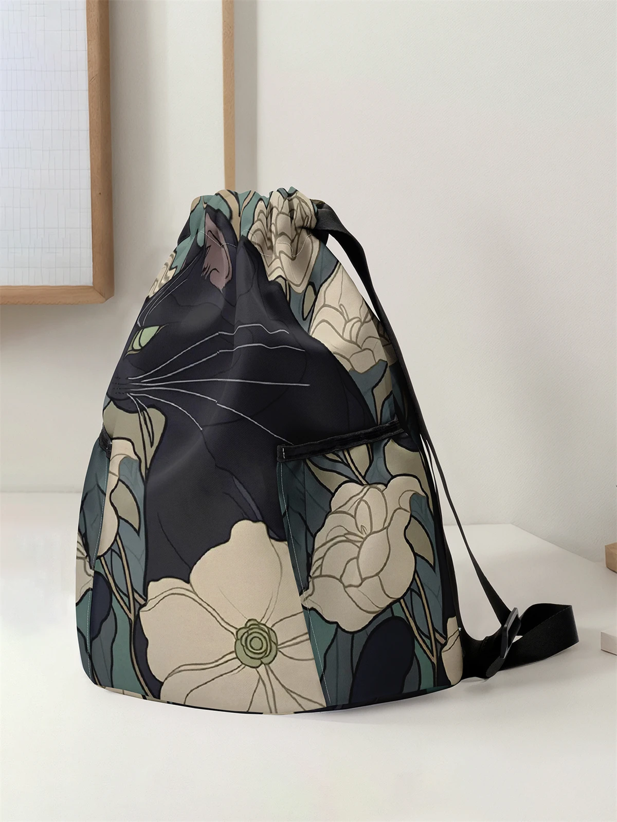 Cute Cat Pattern Printed Drawstring Backpack - Large Capacity Durable Fitness Bag, Sports Beach Backpack