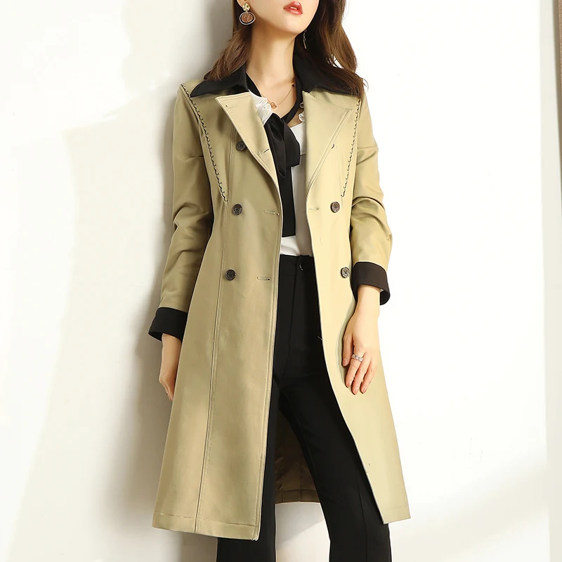 

Windbreaker Women's Mid-length 2022 Spring and Autumn Popular New Style Contrast Color Stitching High-end Brand Coat