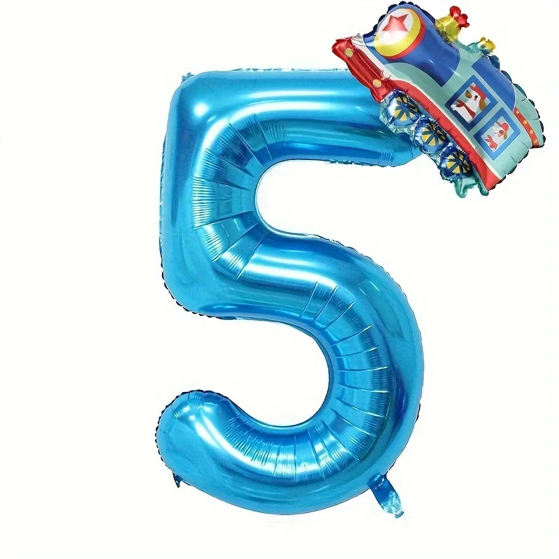 2 Stück 32 Zoll blaue Zahlen Ballon 1-9 mit Cartoon Zug Folienballons Jungen Mädchen Geburtstagsfeier Ballons Decora Babyparty – Detail 6