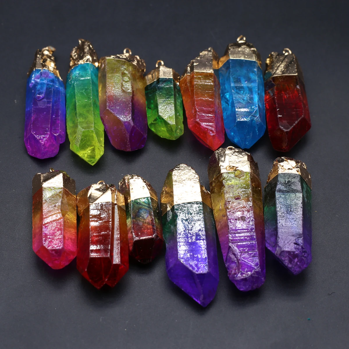 6PCS Colored Crystal Natural Semiprecious Stone Irregular Shape Crystal Column Pendant Charm Jewelry Accessories DIY Necklace