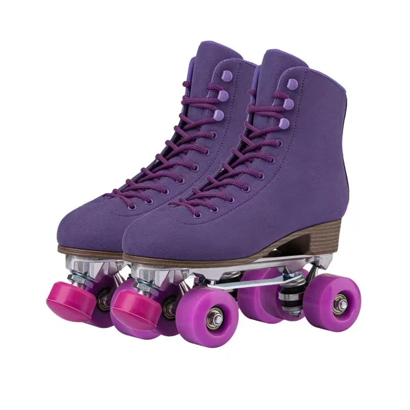 

Профессиональные мужские и женские взрослые детские Модные фиолетовые двухрядные роликовые коньки обувь с патином с 4 колесами Удобная