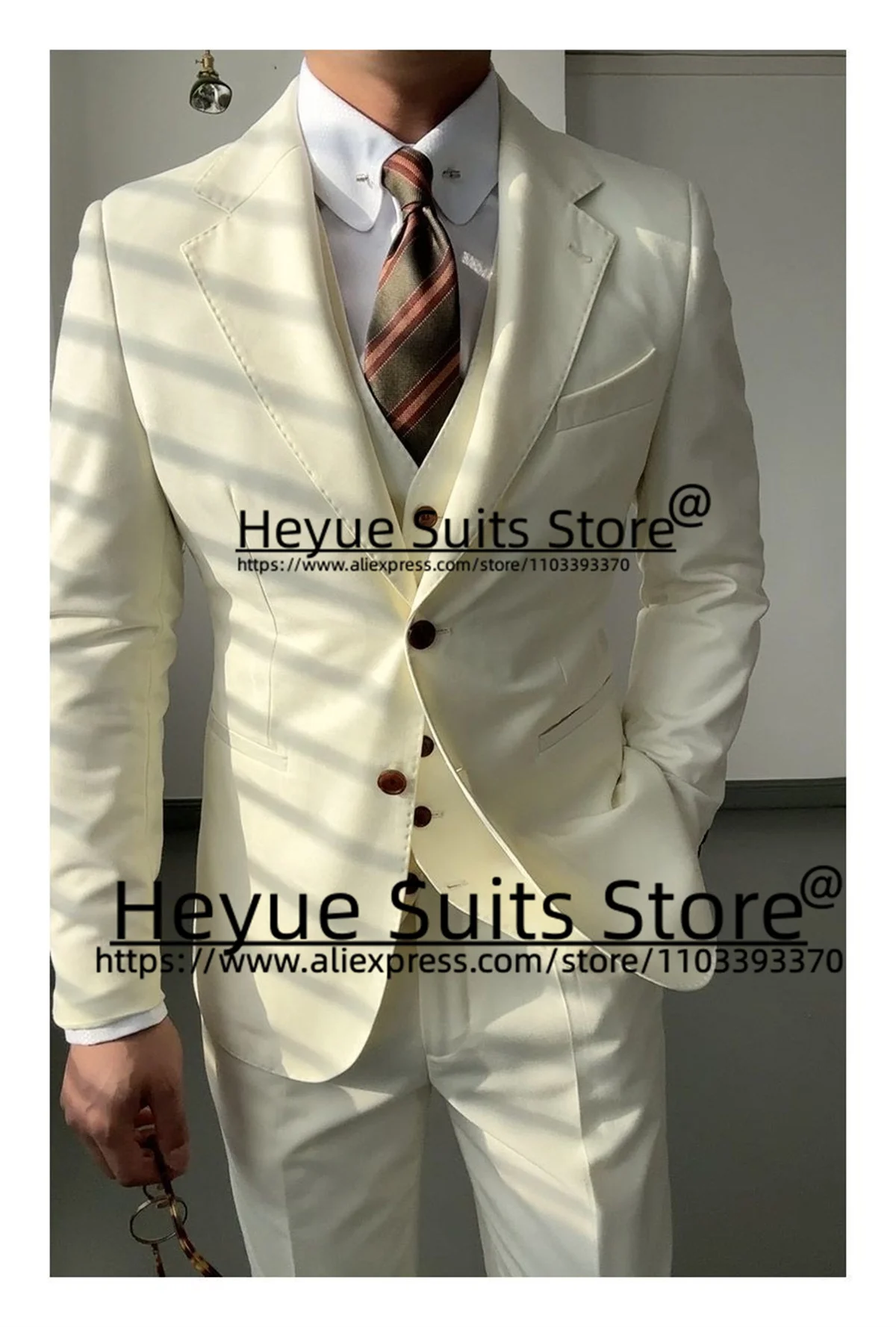 Beige Wedding Classic Men Suits Slim Fit Notched Lapel Groom Formal Tuxedos Tailor Made 3 Pieces Sets terno masculinos completo