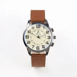 Men's Elegant Leather Quartz Wristwatch - Business & Casual Fashion Gift (Brown white)