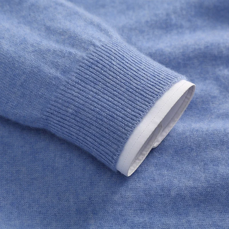Autumn/Winter New Men's 100% Cashmere Pullover Business Casual Solid Knitted Sweater Loose V-neck Tops Basic Thick Warm Jumper - Image 5