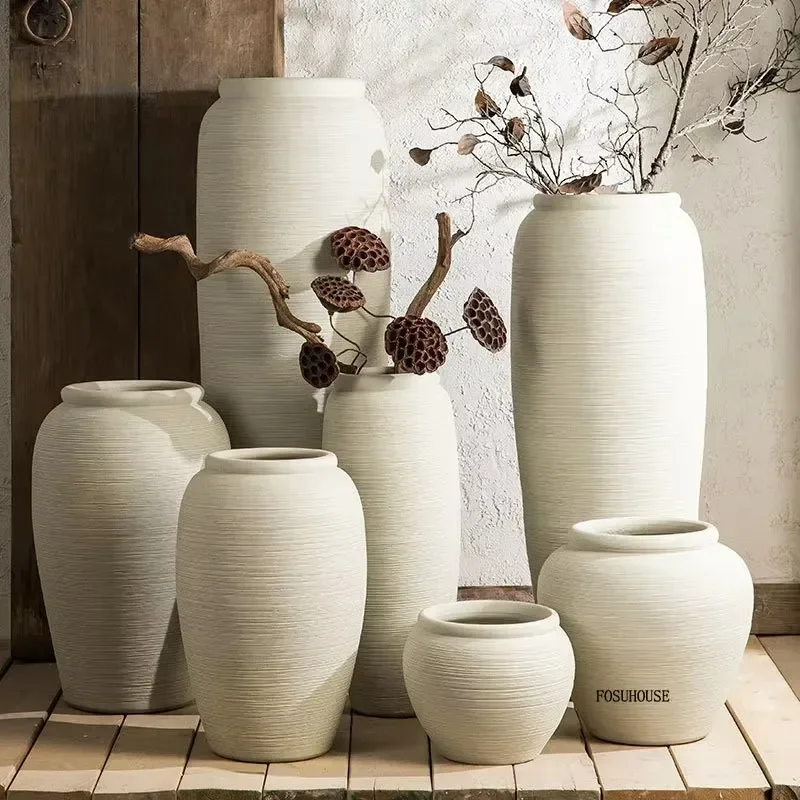 Nordic Ceramic Large Vases Nordic Living Room Flower Arrangement Vase Floor-standing Modern Simple Room Decorative Ornaments CN 4