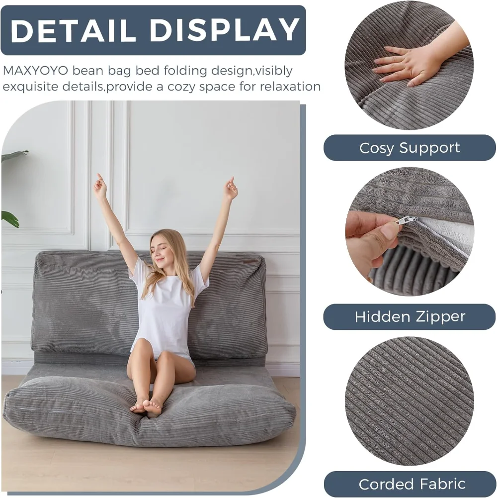 MAXYOYO Bean Bag Bed Folding Sofa Bed Floor Mattress Adults
