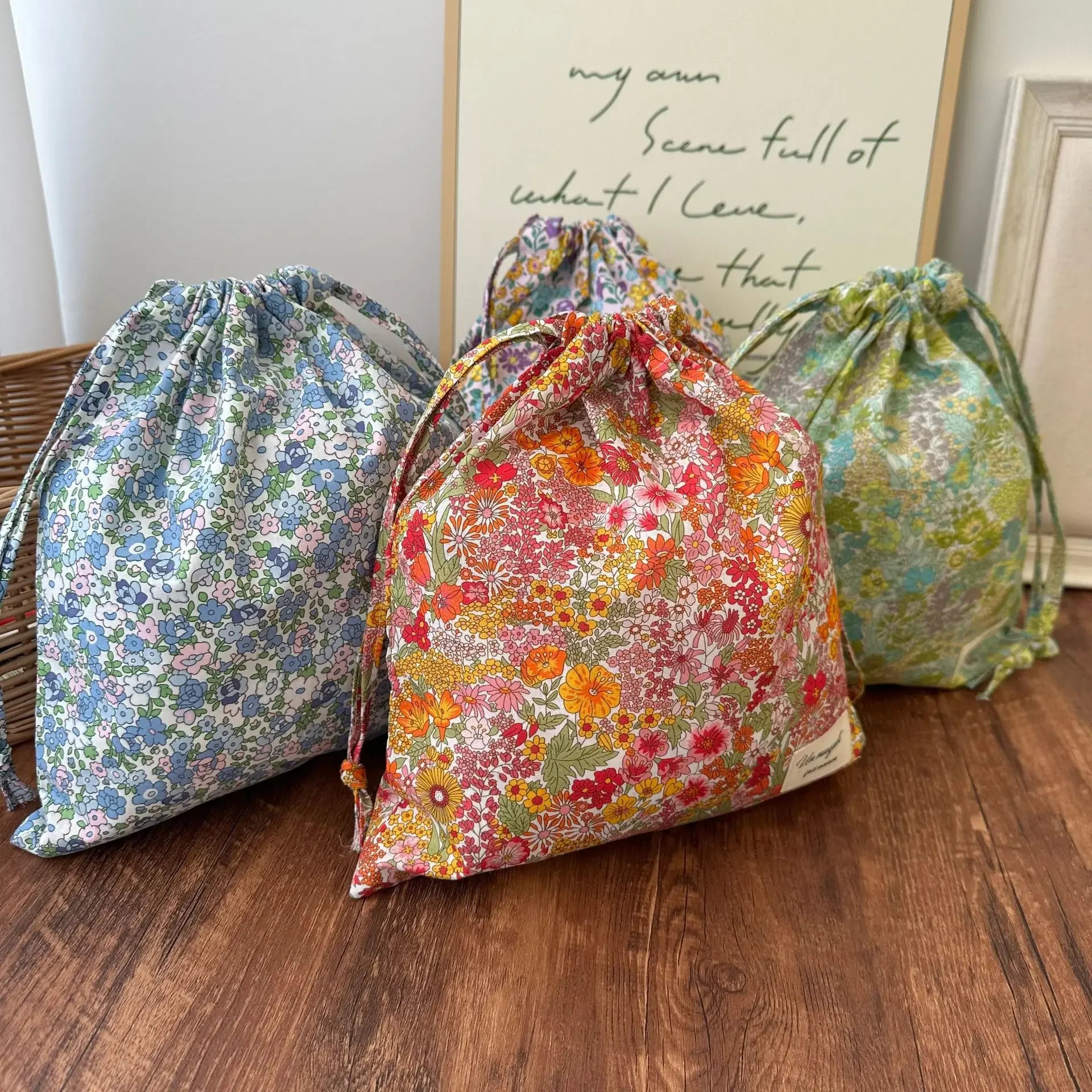 Portable Organizer Cotton Makeup Bag Travel Underwear Clothing Drawstring Bags Flower Print Mom Bags Cosmetic travel bag
