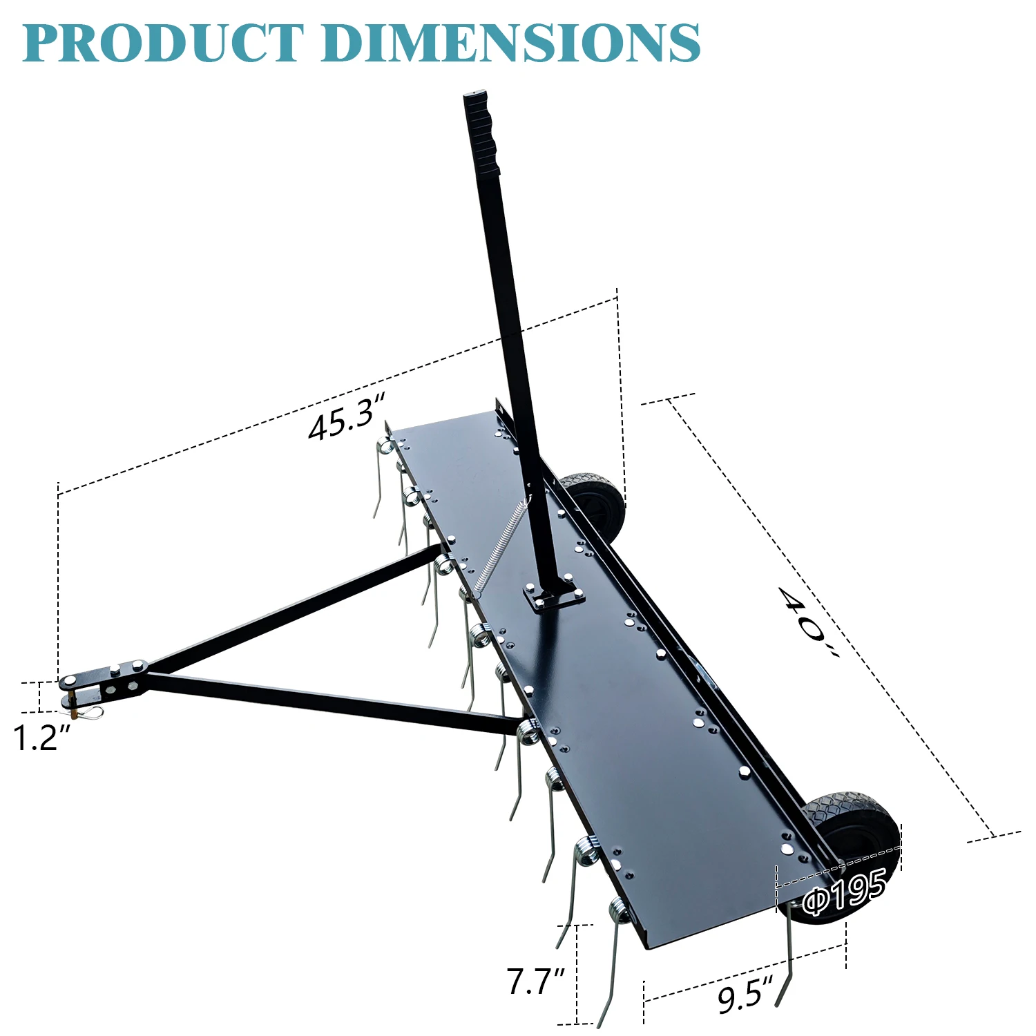 Spring Steel Grass Comber 40 Inches 3 Turns Of T4.5*200Mm*20 Teeth (With M8 Bolts) With Rubber Material 8-Inch Solid Wheel