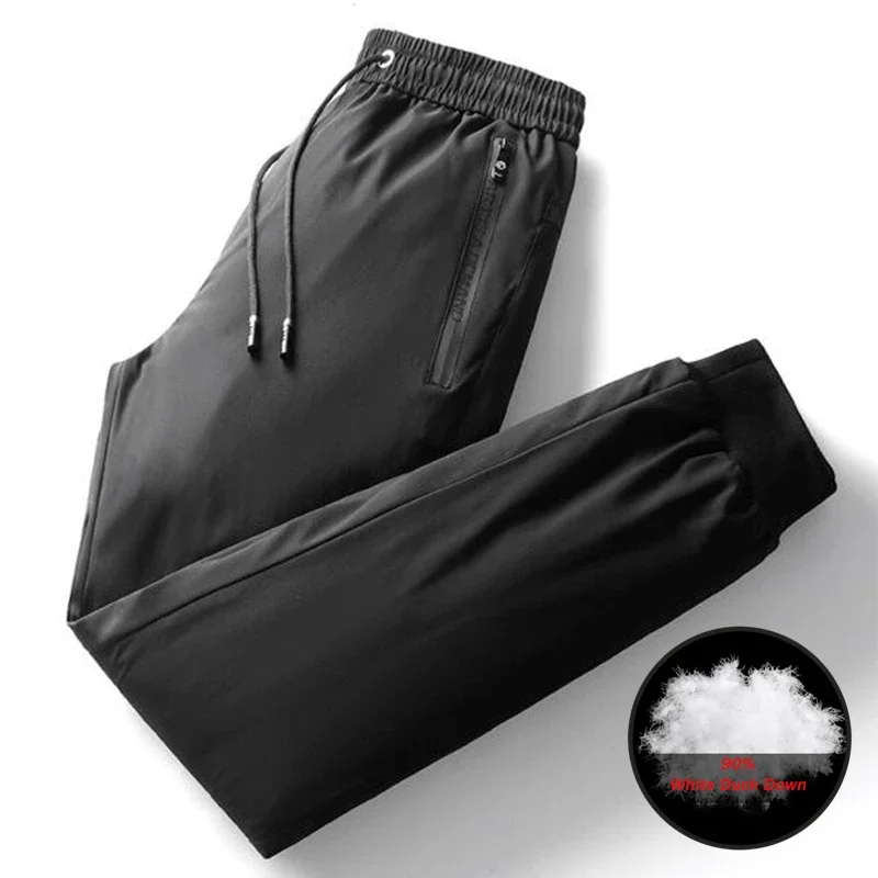 Men Winter Windproof Trousers Warm Sport Pant Joggers Casual Down Pant Thermal Waterproof Thick Warm Down Pants