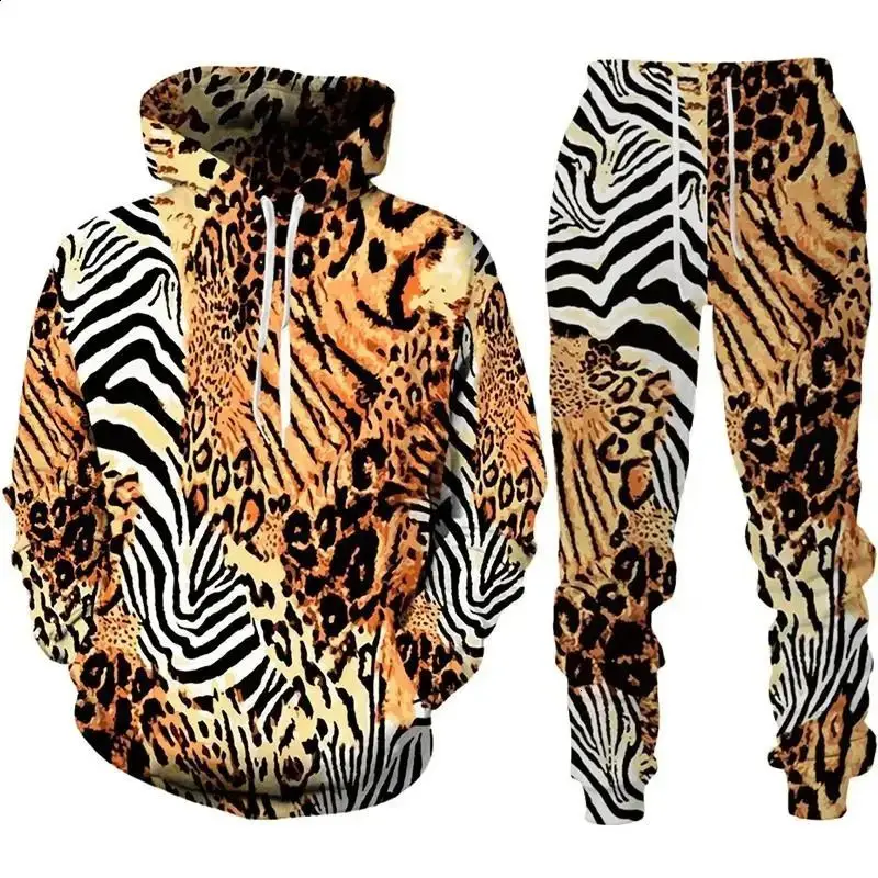 Men's Casual 3D Print Hoodies Pants Sets Outdoor Sportwear