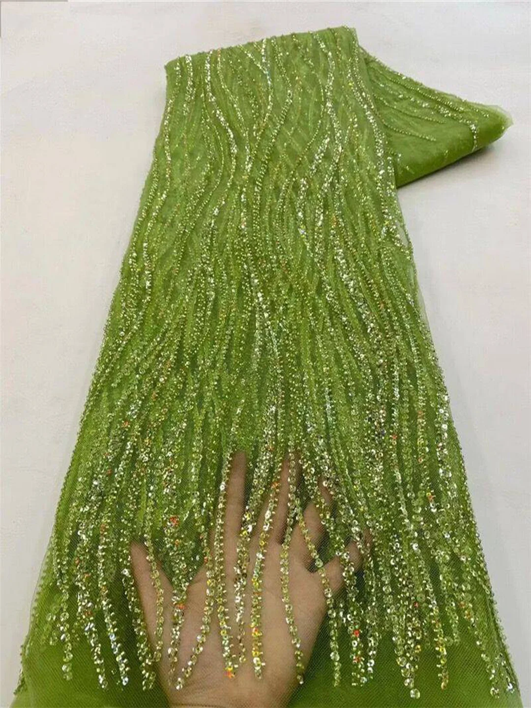 5 ياردة من قماش الدانتيل الأفريقي المُطرز بالترتر،...