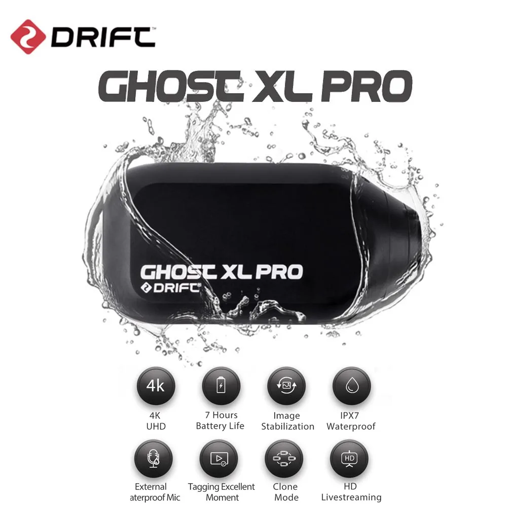 Drift Ghost XL Pro 4K + HD 스포츠 액션 비디오 카메라, 3000mAh IPX7 방수 와이파이 헬멧 카메라, 오토바이 자전거 헤드 캠