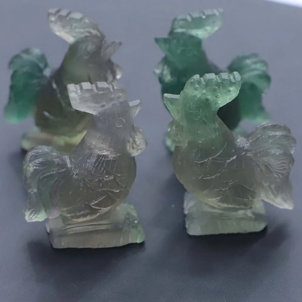 Natural Green Fluorite Carved Crystal Cock Figurine Ornaments Healing Statue Guardian Fashion Charms Exquisite Gifts Home Decor