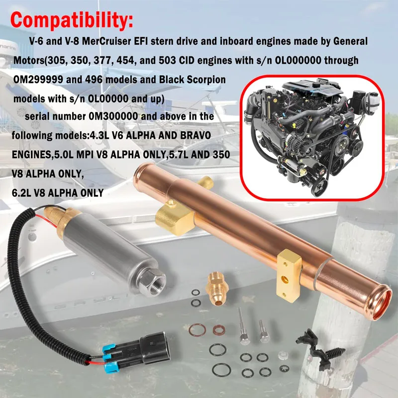 Fuel Pump & Cooler Kit Compatible with V-6 & V-8 Mercruiser Efi  