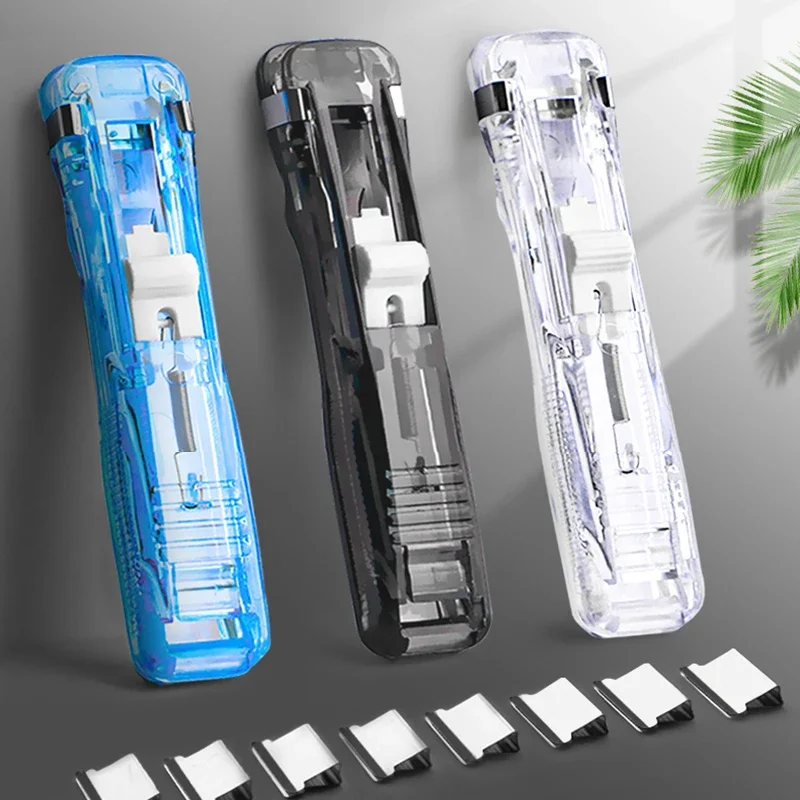 Mini Traceless Reusable Hand Clamp Push Stapler Paper Book File Office School Student Binder Binding Tools Supplies Accessories push stapler mini stapler set hand stapler
