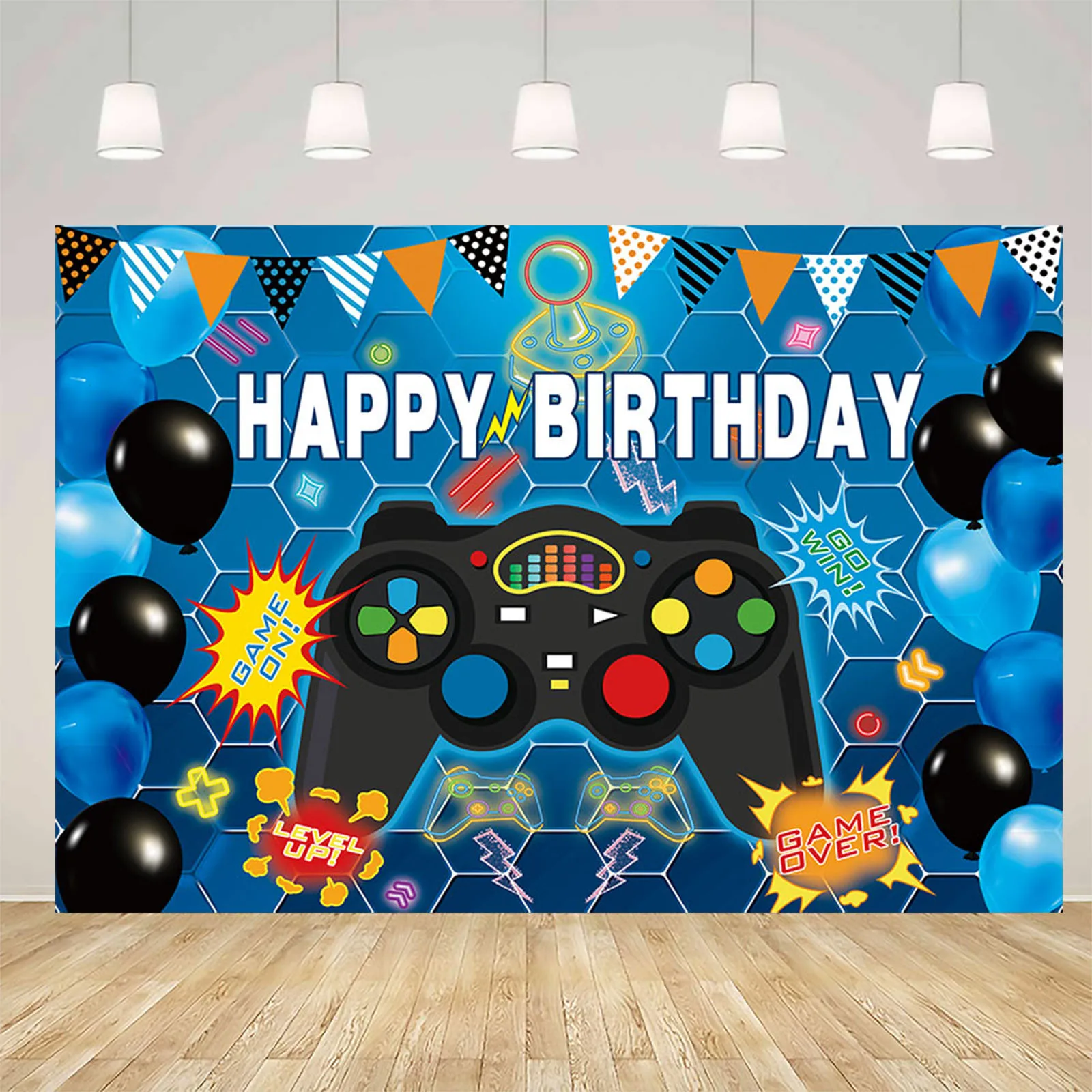 

Photography Background Game Level Up Balloon Happy Birthday Party Backdrop Decorations Kids Portrait Photo Studio Props