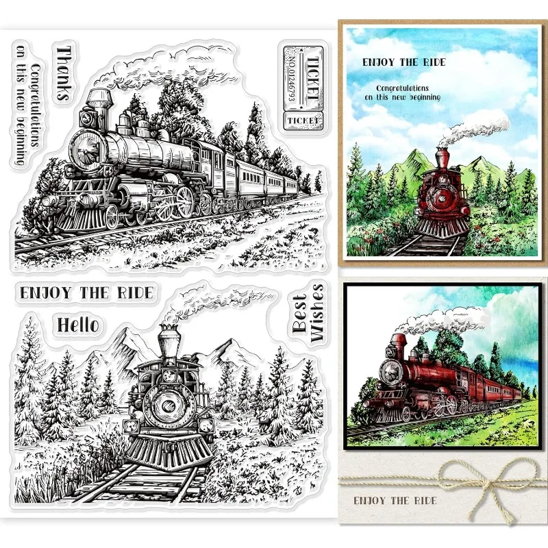 Vintage Trains Clear Stamps 1 pc for Card Making Decorative Words Background Steam Car Transparent Silicone Stamps for DIY clear stamps clear rubber stamps