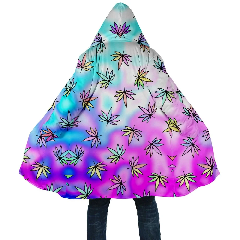 

Winter Men's Hooded Cloak 3D Graphics Colorful Weeds Print Women Fleece Wind Breaker Harajuku Style Thick Warm Hood Cloak