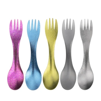 New 2in1  Spork Spoon Tableware Ultralight Cookware Portable  Outdoor Camping Picnic Accessories Hiking Travel Cookware 4
