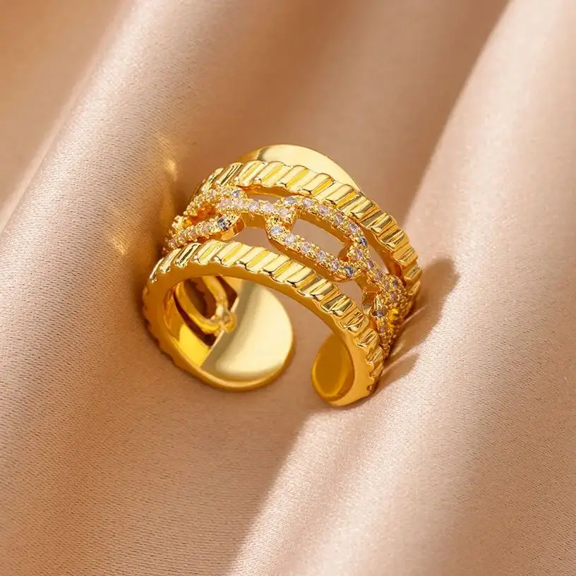 Zircon Chunky Geometric Link Rings For Women