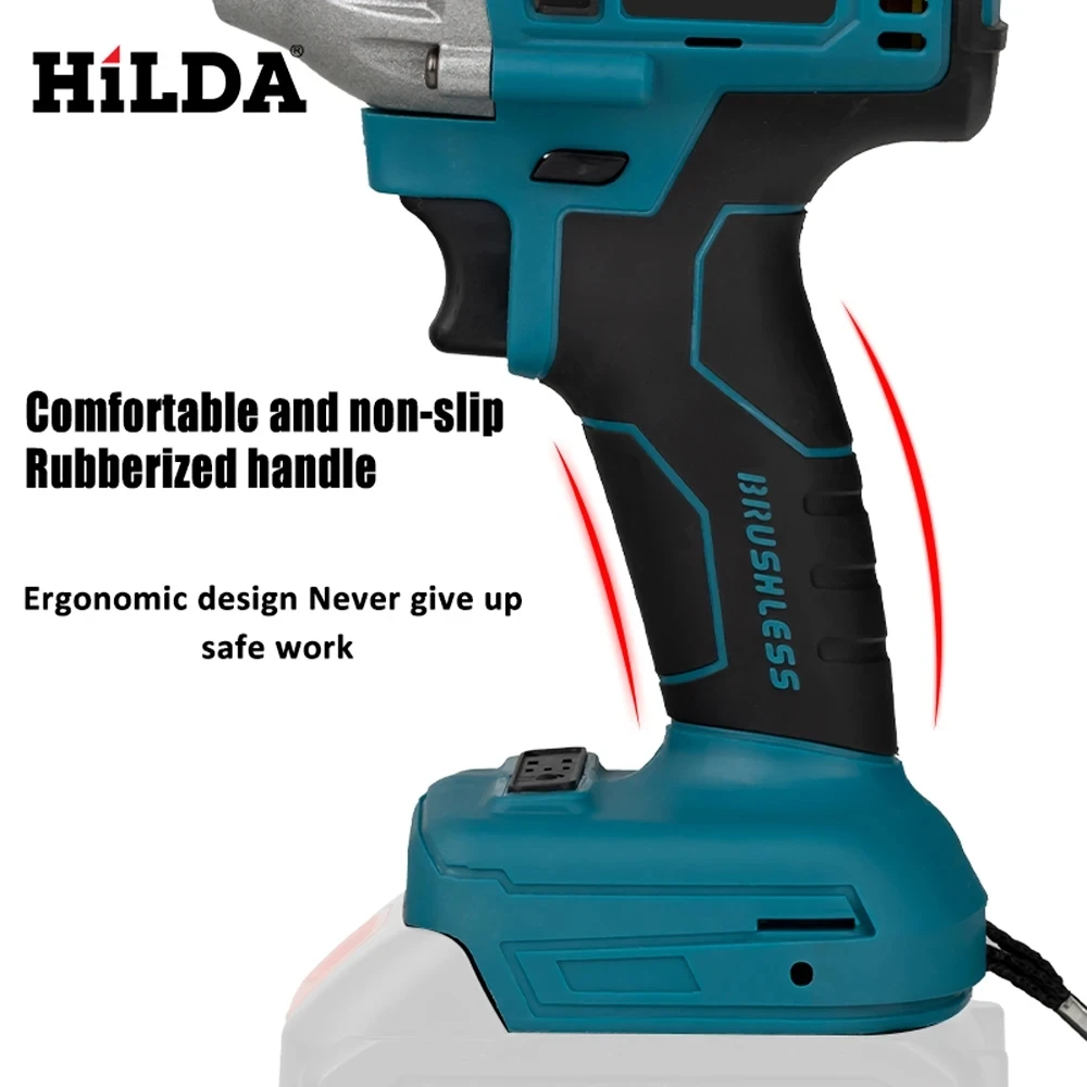 HILDA 21V Blue Electric Impact Wrench Rechargeable Brushless 3/4 Socket Wrench Cordless Without Battery 3