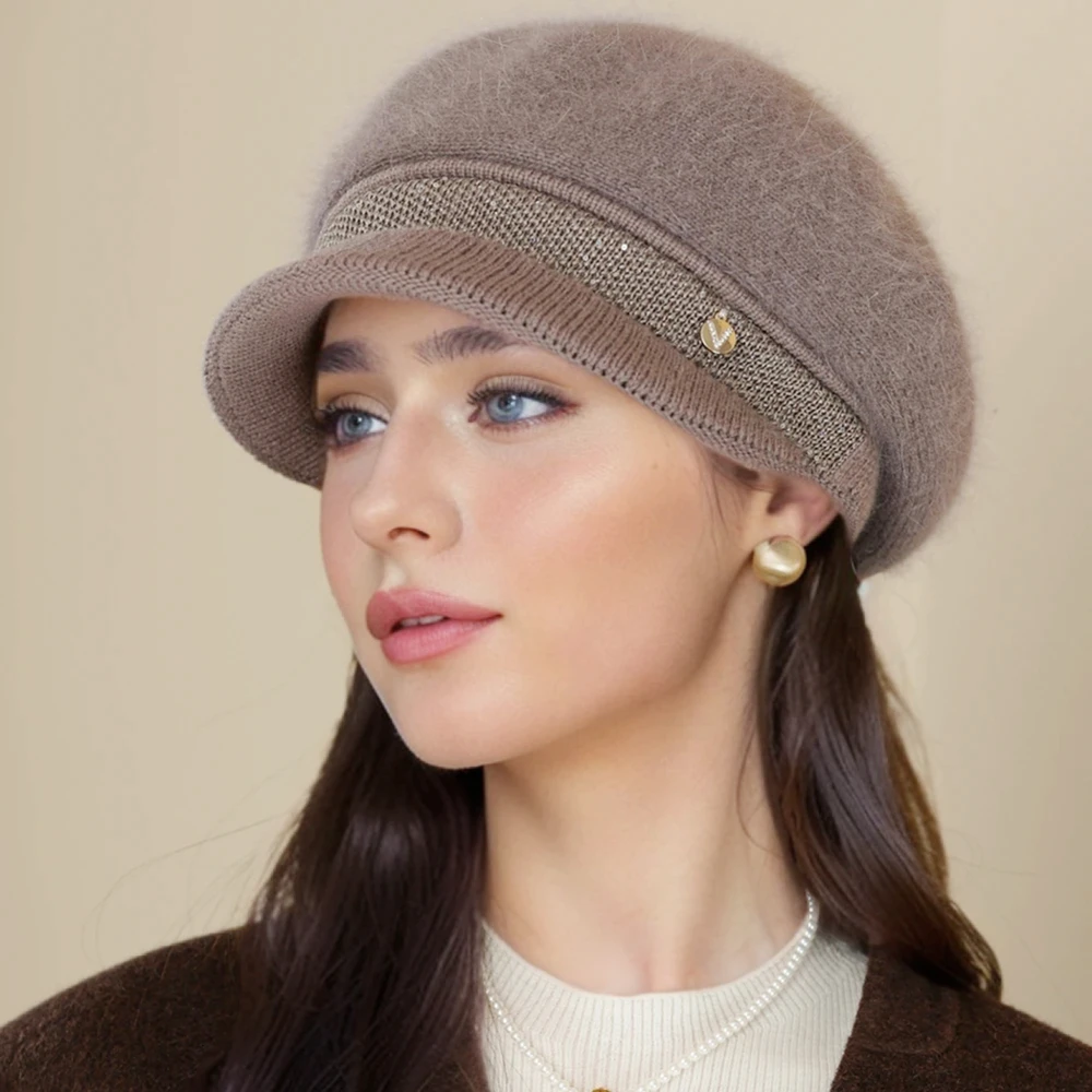 New Woman Winter Warm Hat Plush Fur Lined Warm Cap For Women Casual Rabbit Fur Blend Hat Streetwear Outdoor Fashion Knitted Hat