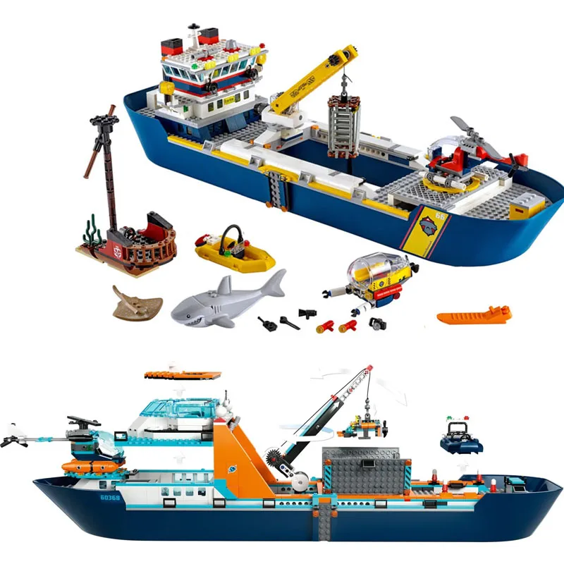 Arctic Explorer Ship Marine Research Vessel 60368 60266 Building Block Toys Floatable Boat Helicopter Rov Sub Orca Bricks Gifts