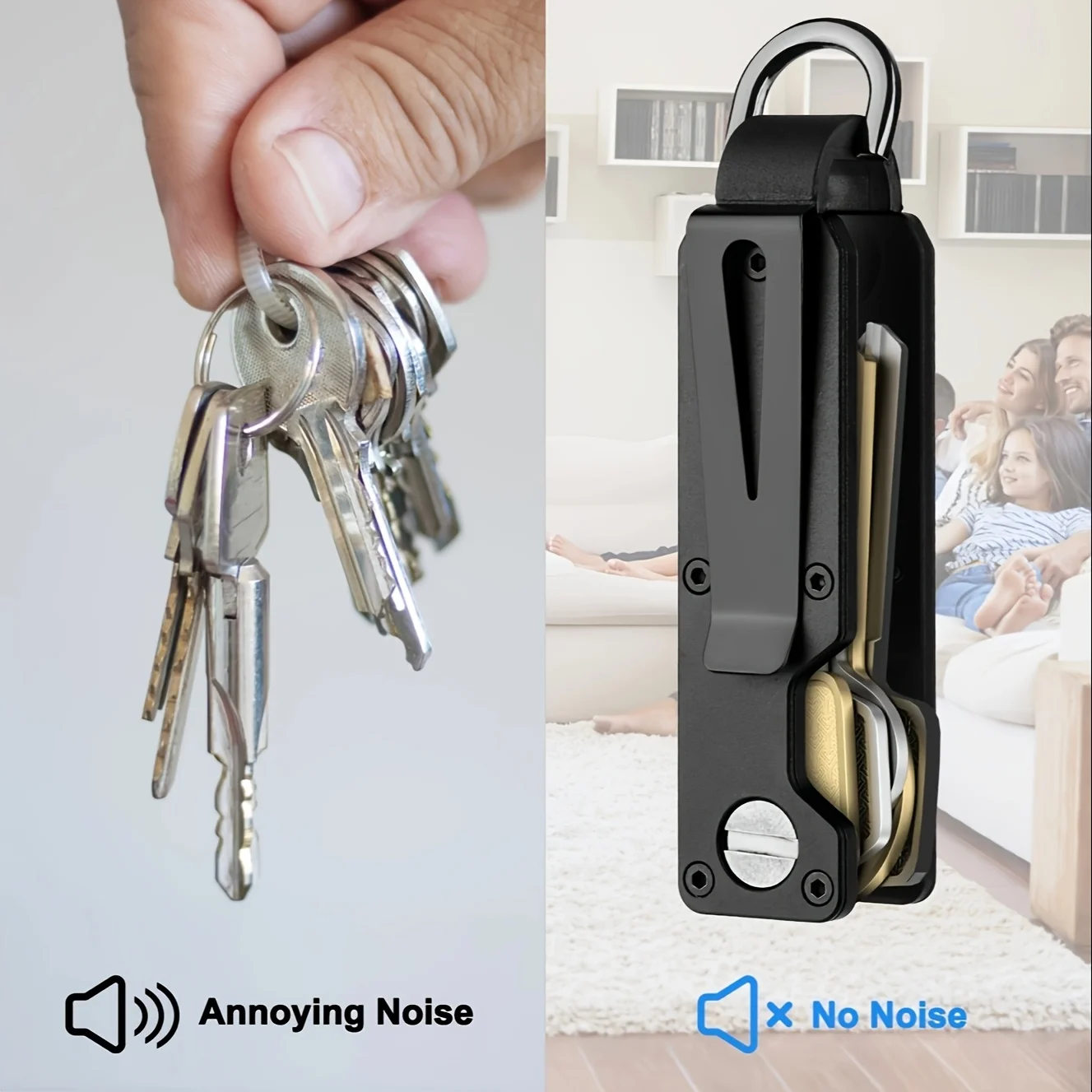 Sleek Black & Gold Compact Aluminum Key Organizer with Carabiner Clip
