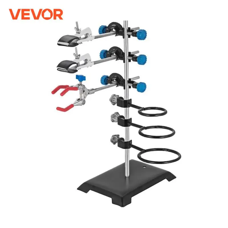 VEVOR Laboratory Support Stand Rack With 3 Adjustable Clips and 3 Hoods School Supplies Stainless for Chemical Biology Teaching laboratory clamps