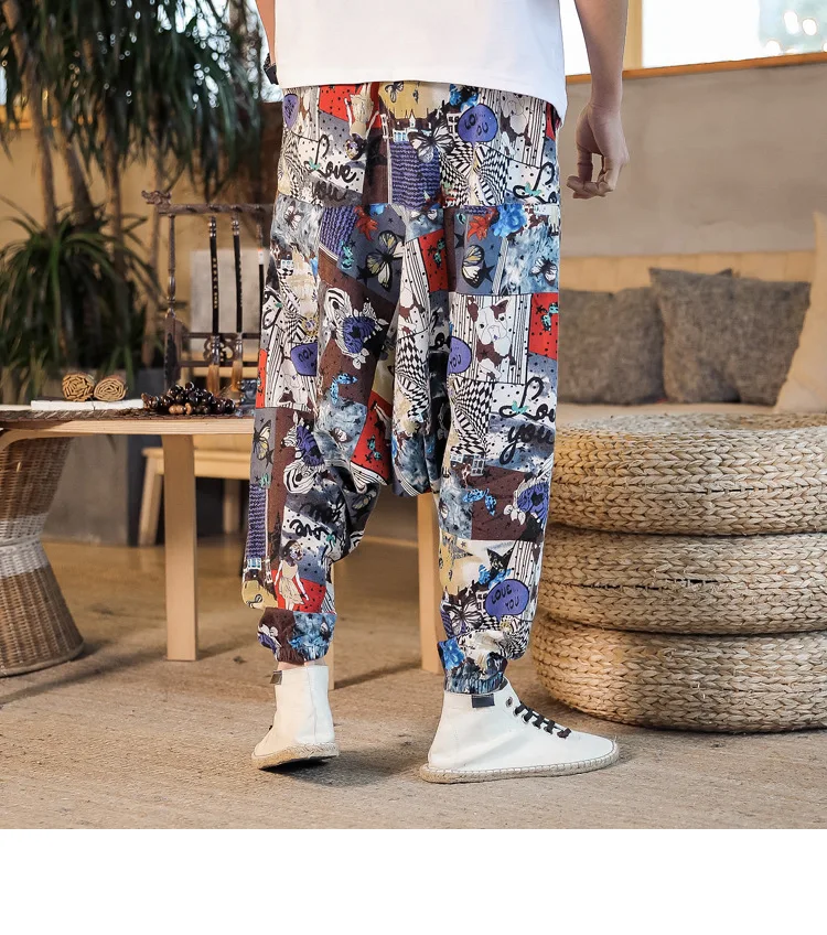 2022 Summer Mens Baggy Cross Pants Men Women Hip-hop Print Wide Leg Pants Male Casual Vintage Long Trousers mens harem joggers