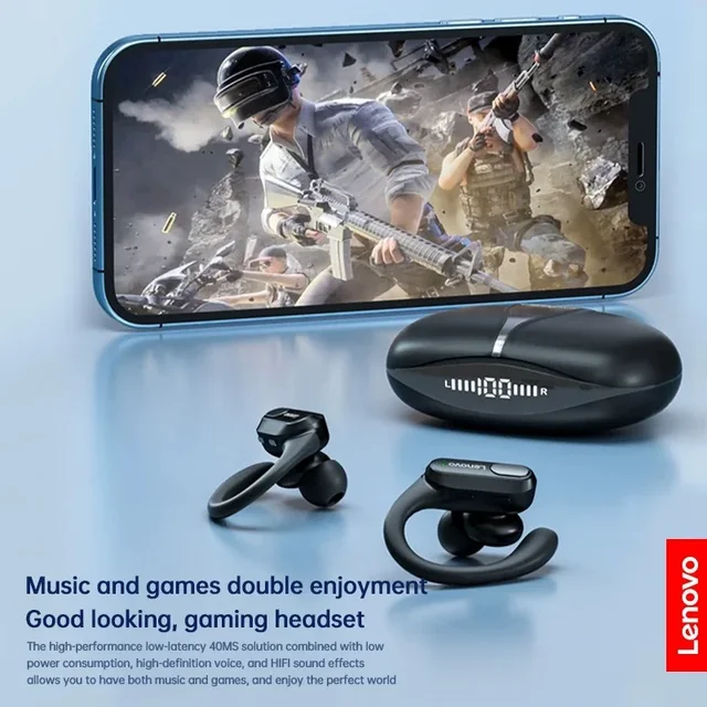Lenovo XT80 Auricolari Bluetooth 5.3 Cuffie True Wireless con microfono Pulsante Controllo Riduzione del rumore Ganci per le orecchie Cuffie impermeabili 3