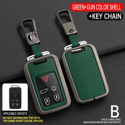 Leather Car Key Case Cover and Keychain Holder for Volvo - Luxurious Fob Protector Shell (Green)