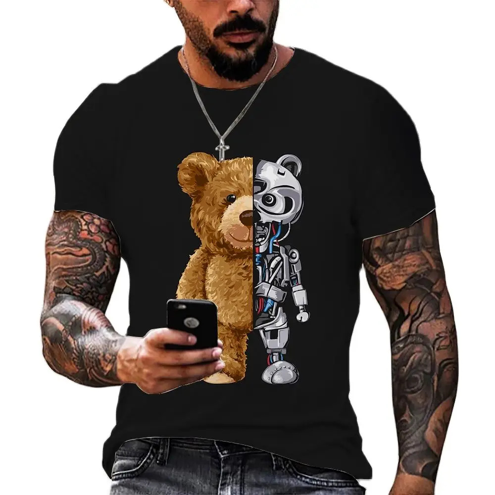 2024 Year 3D Teddy Bear Printing Men T Shirt CasualO-neck Short Sleeve Tops Summer Street TrendHip Hop Harajuku Oversized Tees