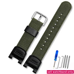 Premium Leather Nylon Watch Strap - Durable Replacement Watchband Accessories - 24X12mm (Army green - Steel - K7)