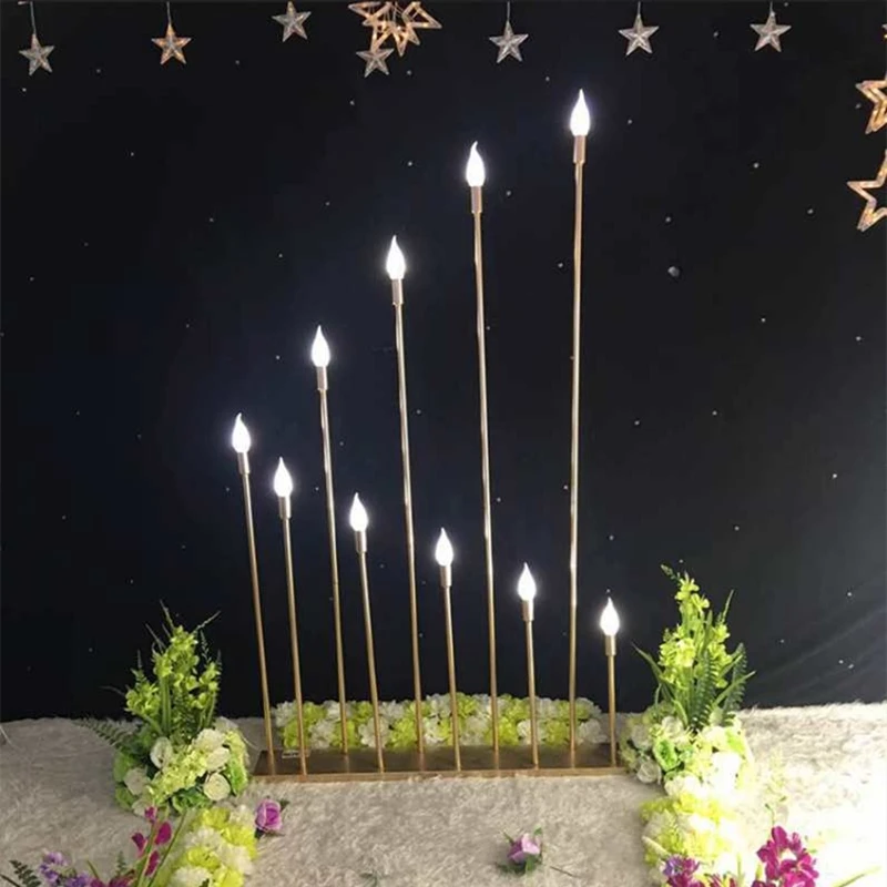 2 set 10 Heads Metal Candelabra Candle Holders Electric Wedding Table Centerpiece Road Lead Candelabrum Home Decor