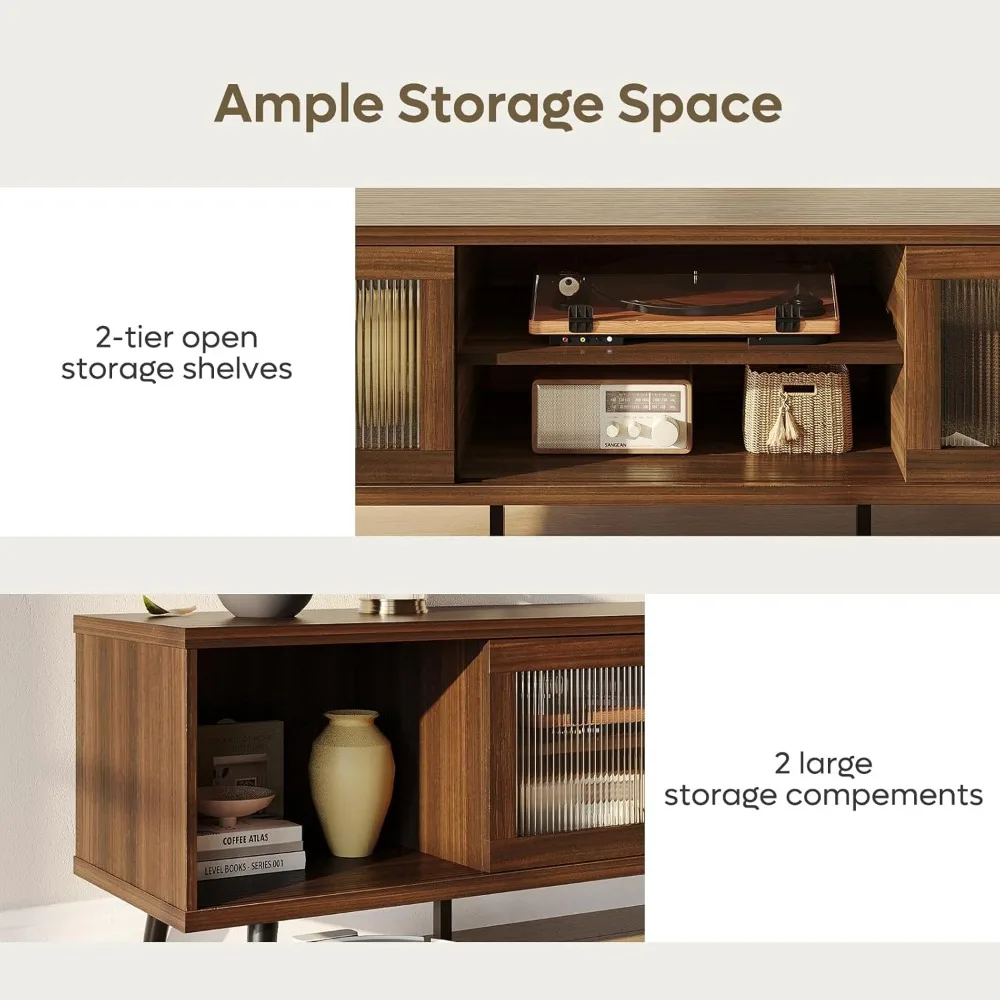 TV Stand for 75Inch TV,63” LED Entertainment Center with Sliding Acylic Doors,Mid Century Modern TV Console with Storage Shelves 4