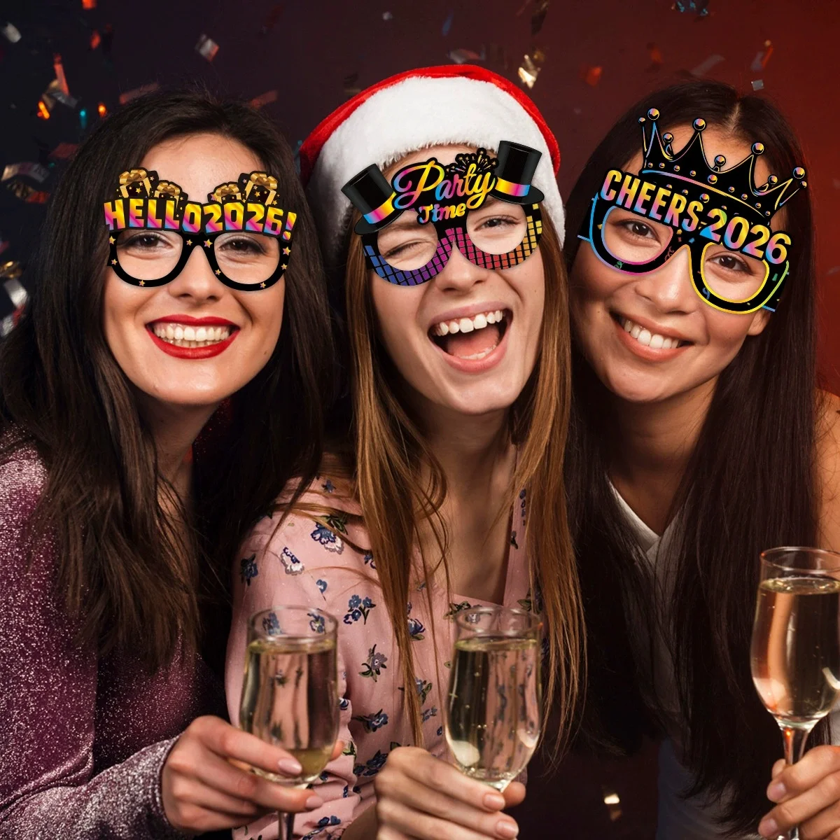 Festive New Year 2025 Celebration Paper Glasses - Party Photo Props & Decorations