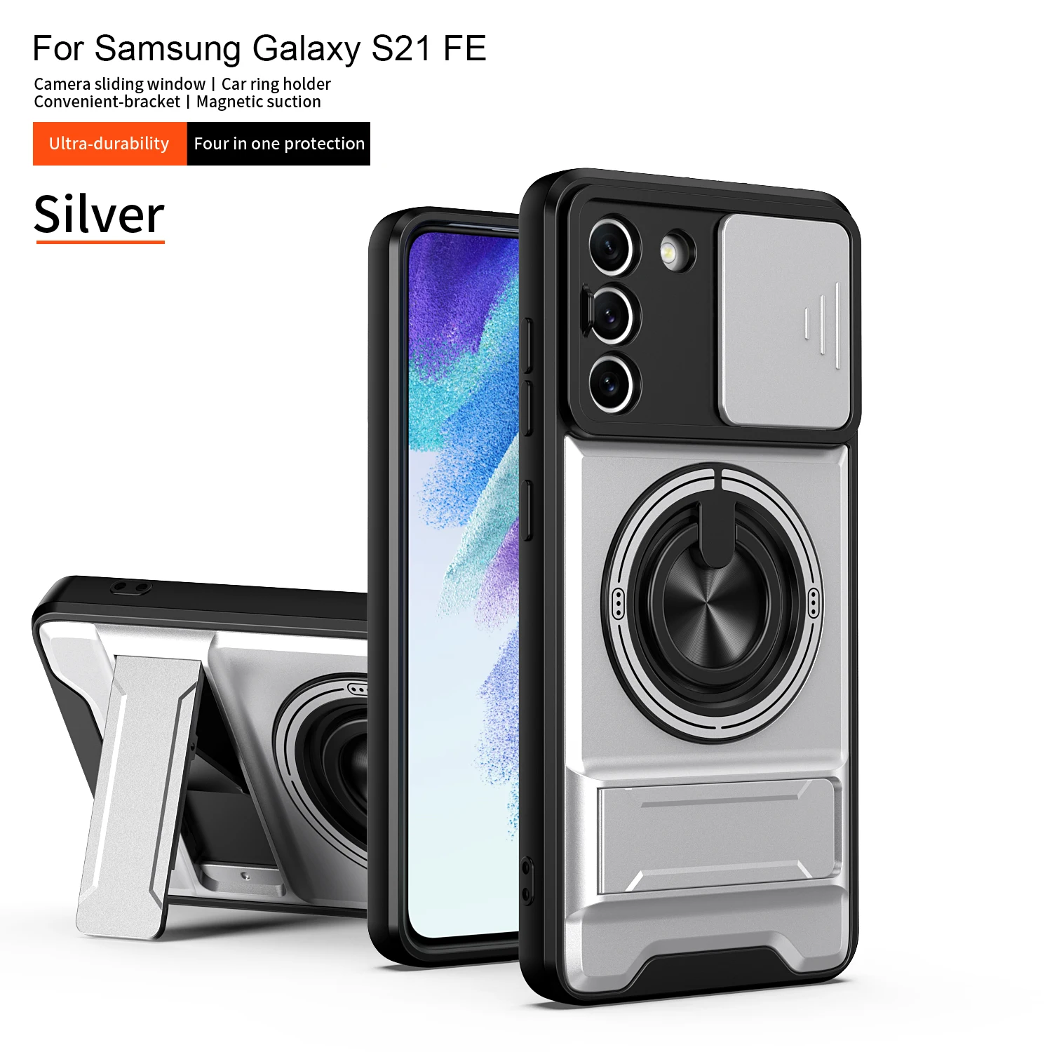 Magnetic Military Armor Phone Case with Foldable Holder and Camera Protection